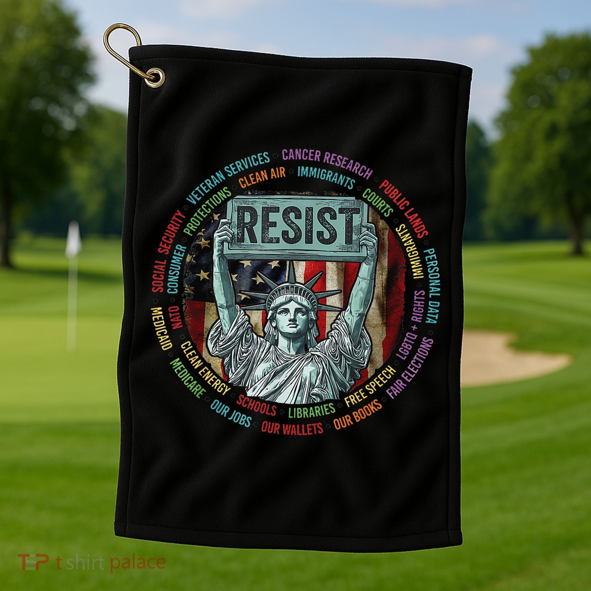 Resist Resistance Statue Of Liberty Hands Off Protest Golf Towel