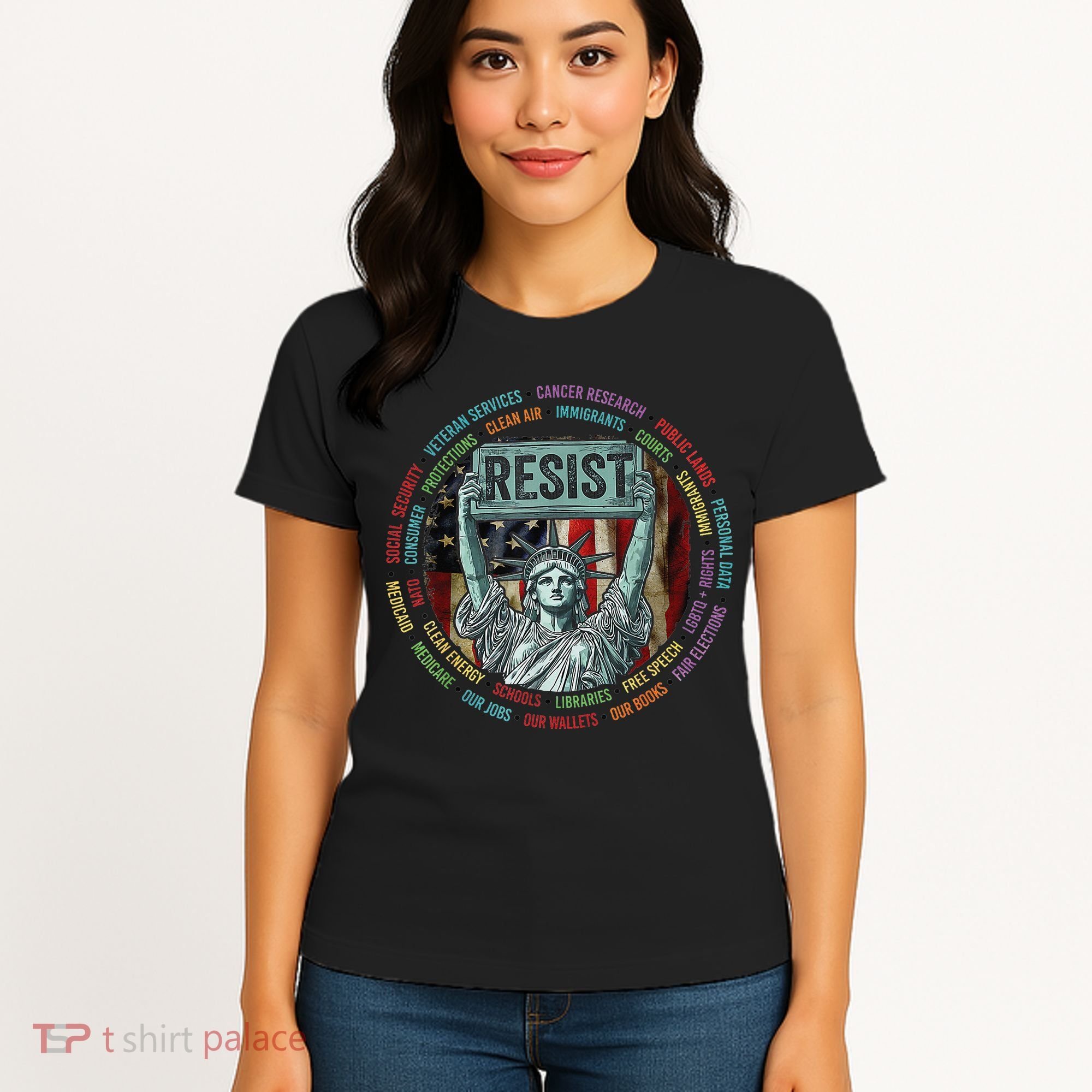 Resist Resistance Statue Of Liberty Hands Off Protest Women's T-Shirt