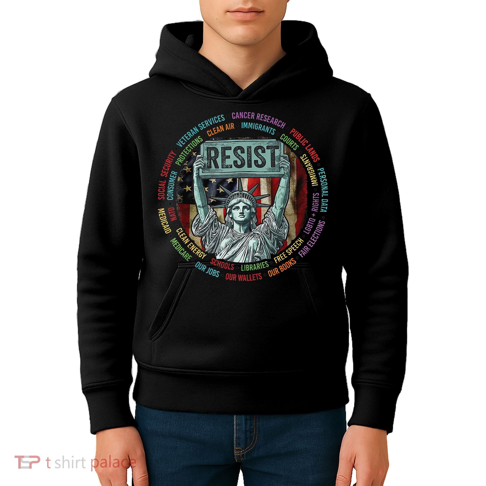 Resist Resistance Statue Of Liberty Hands Off Protest Kids Hoodie