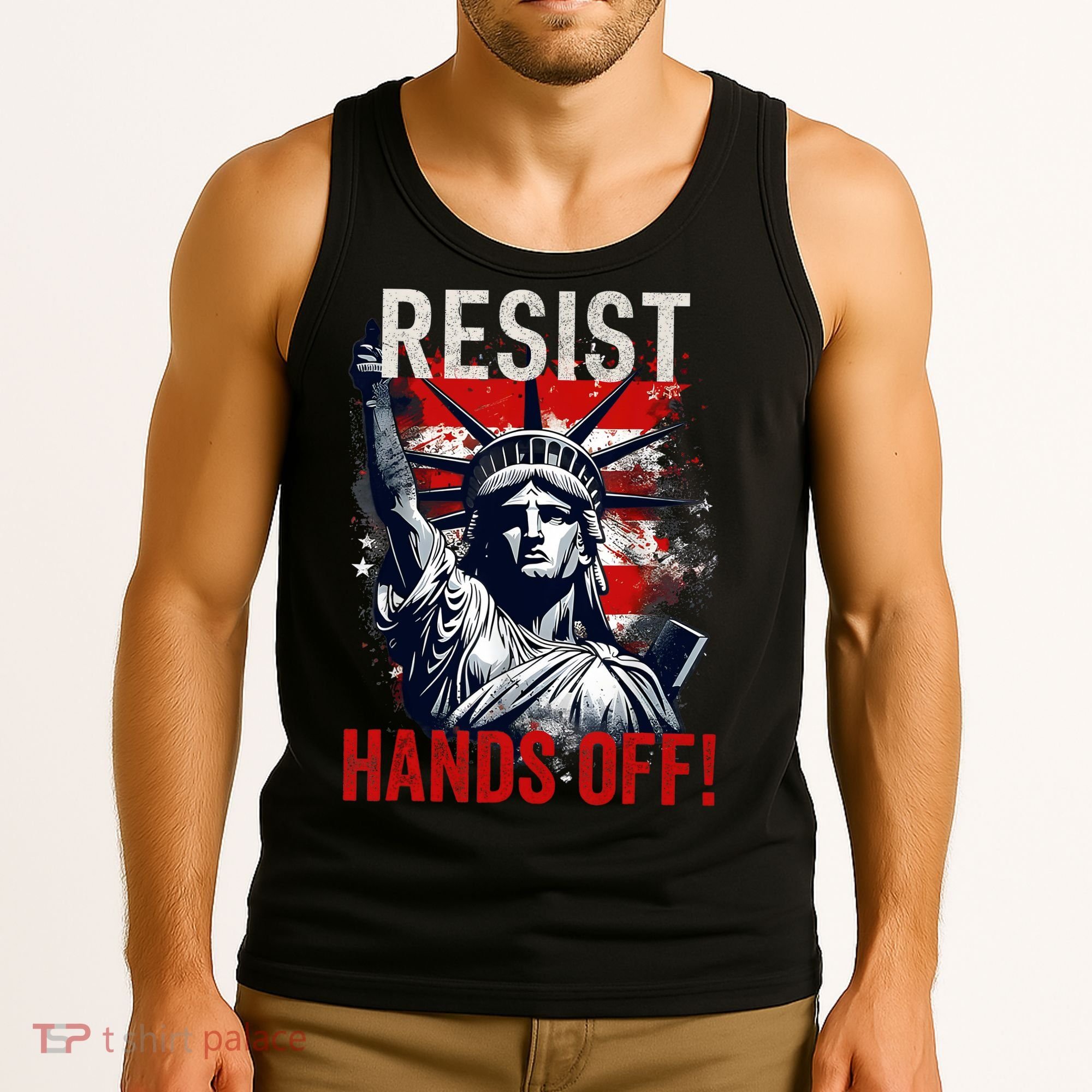 Resist Resistance Statue Of Liberty Hands Off Protest USA  Tank Top