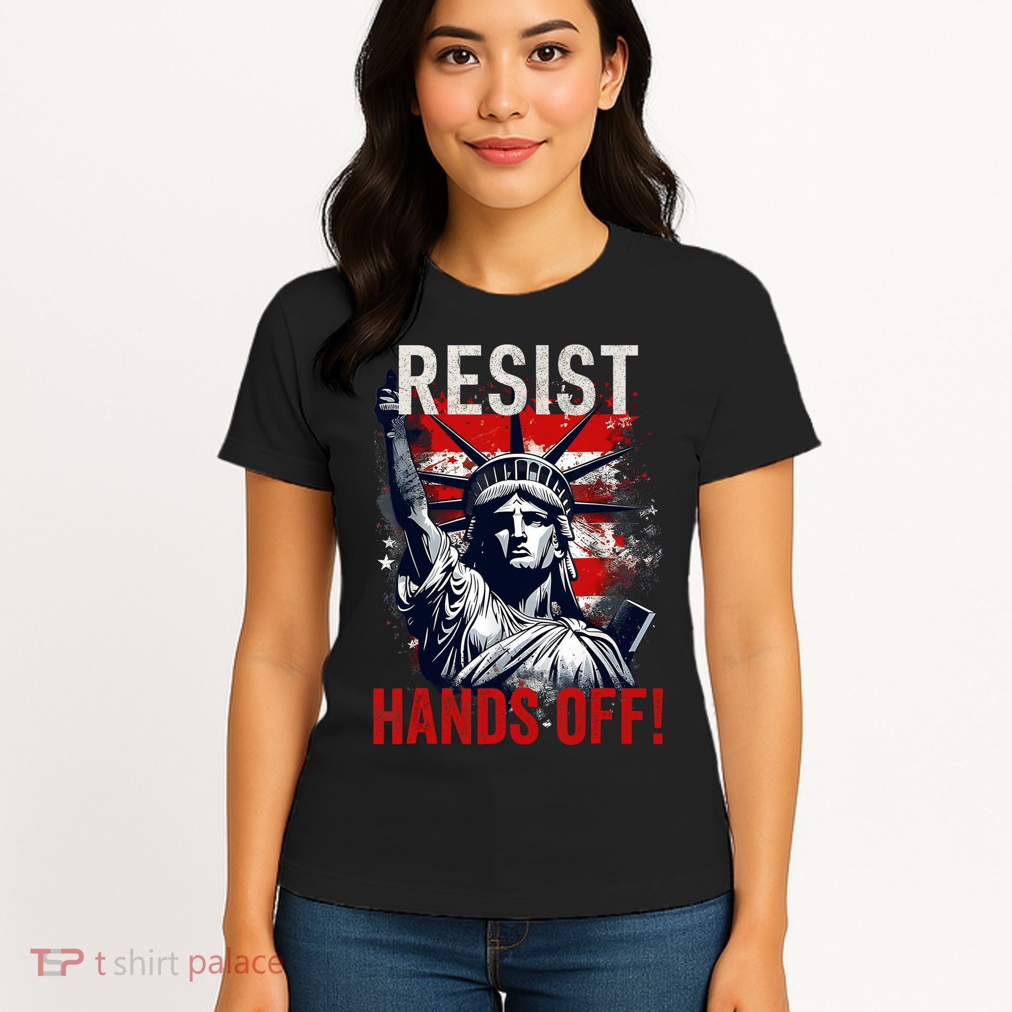 Resist Resistance Statue Of Liberty Hands Off Protest USA  Women's T-Shirt