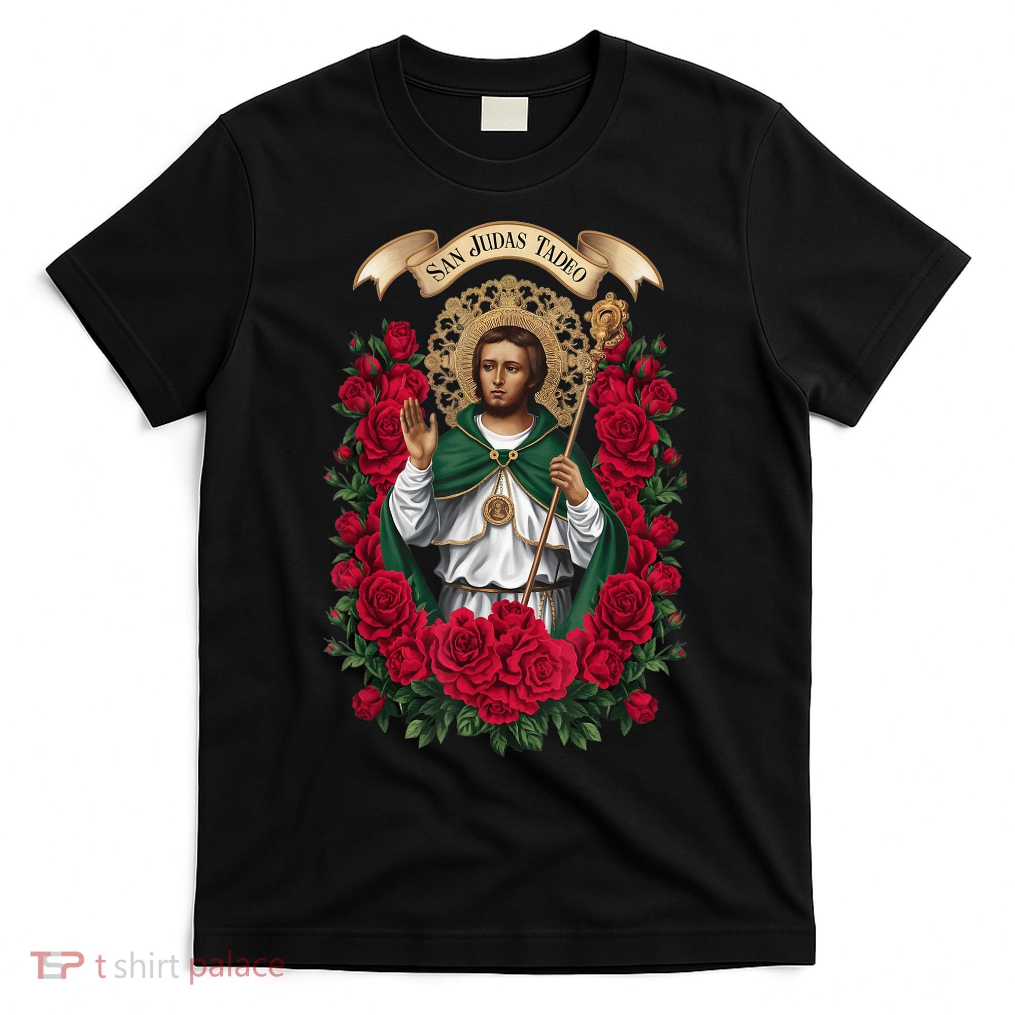 Red Roses San Judas Tadeo Con Bandera De MéXico God T-Shirt