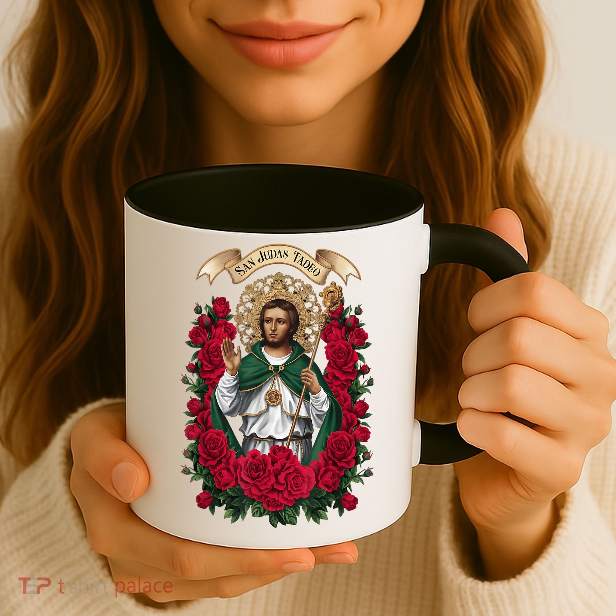 Red Roses San Judas Tadeo Con Bandera De MéXico God Coffee Mug