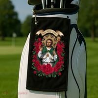 Red Roses San Judas Tadeo Con Bandera De MéXico God Golf Towel thumb 2