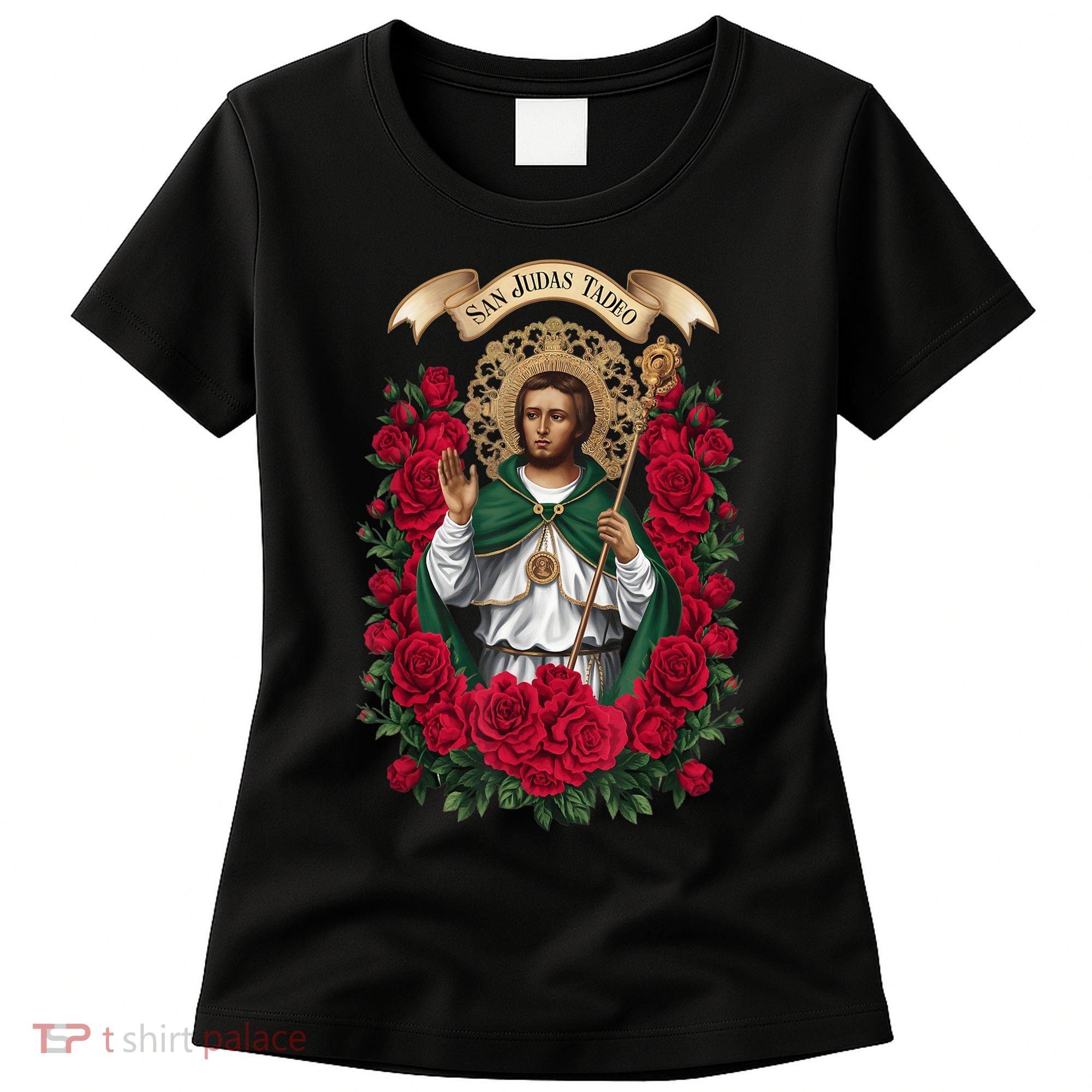 Red Roses San Judas Tadeo Con Bandera De MéXico God Women's T-Shirt