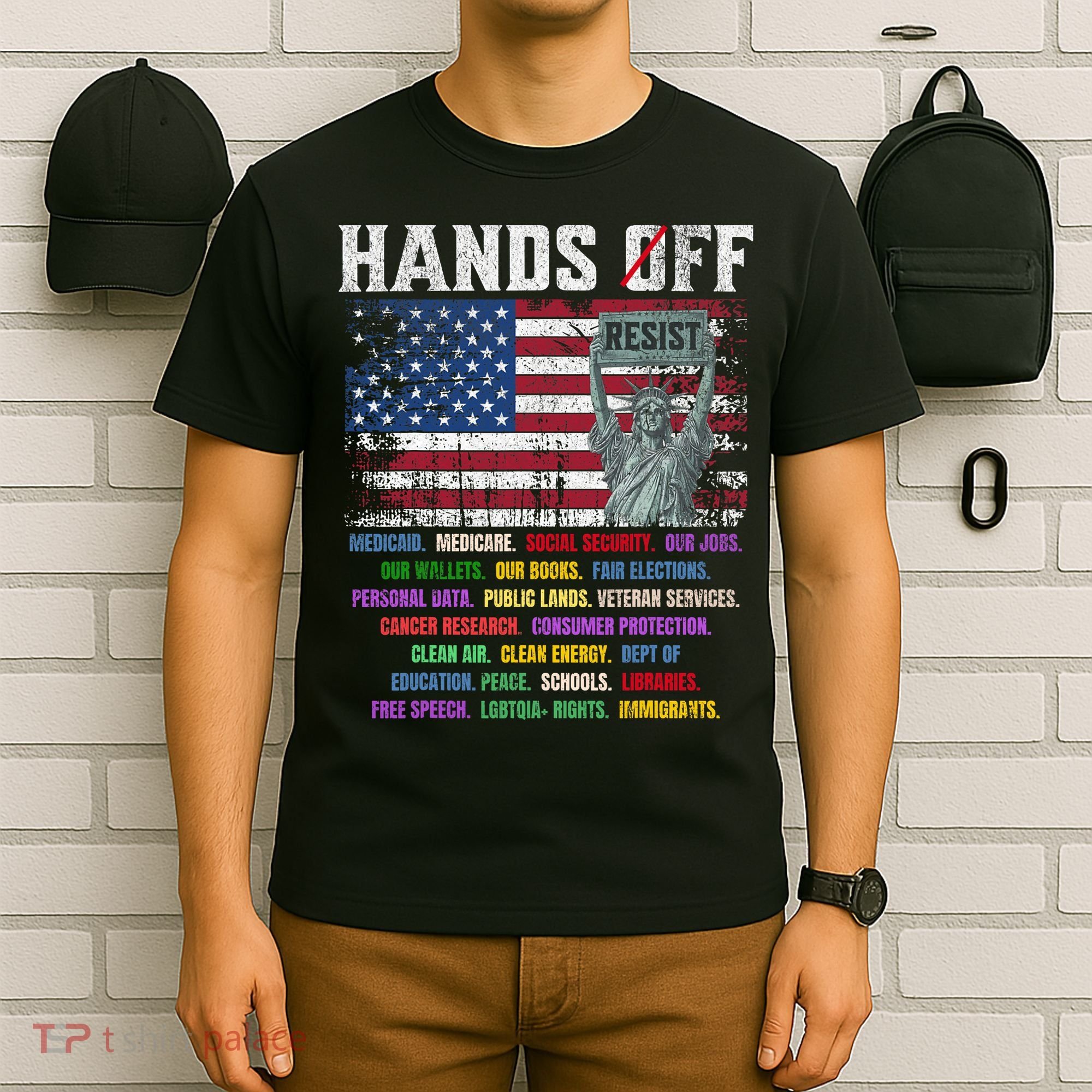 Resist Resistance Statue Of Liberty Hands Off Protest  T-Shirt