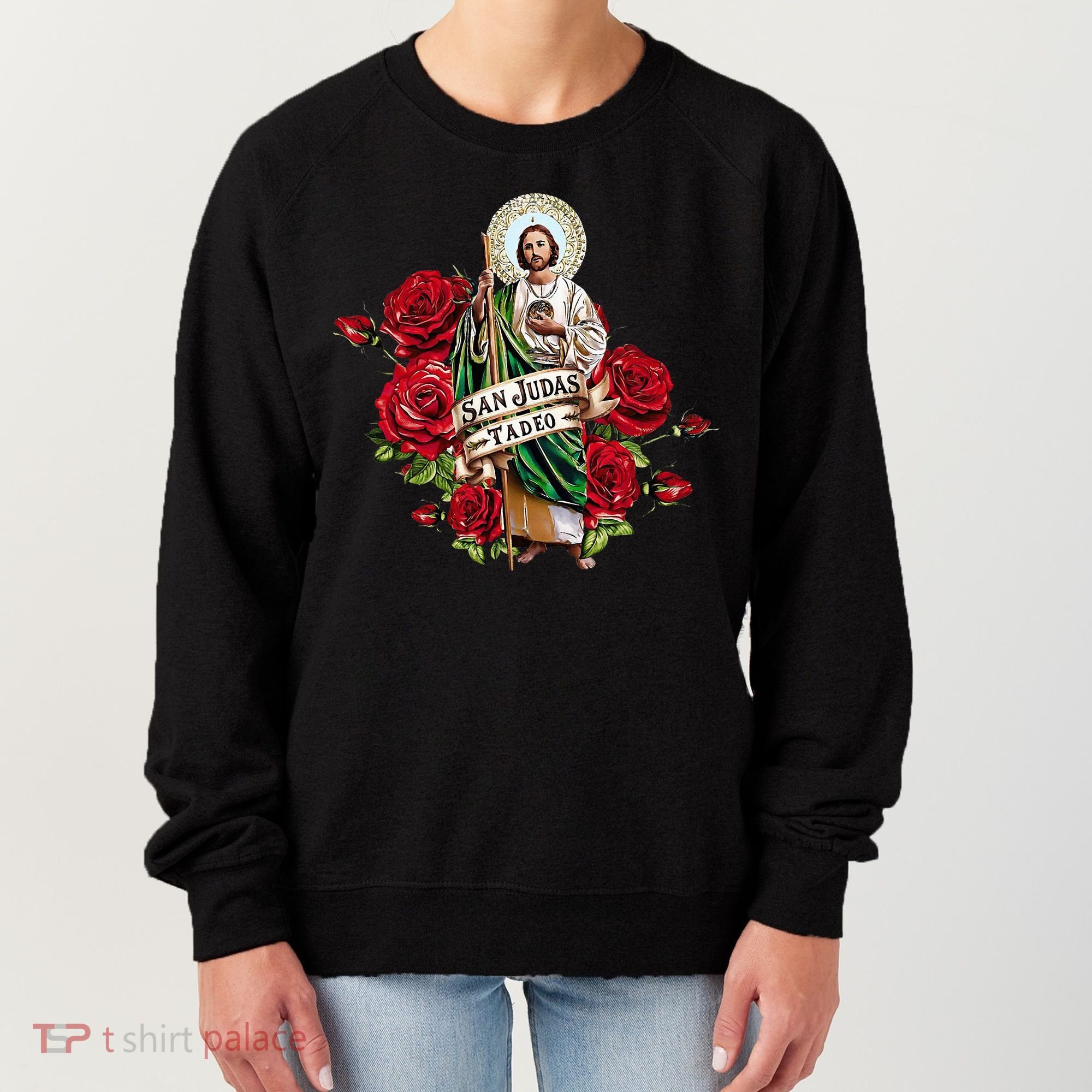 Red Roses San Judas Tadeo Con Bandera De MéXico Women's Sweatshirt