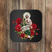 Red Roses San Judas Tadeo Con Bandera De MéXico Coaster thumb 0