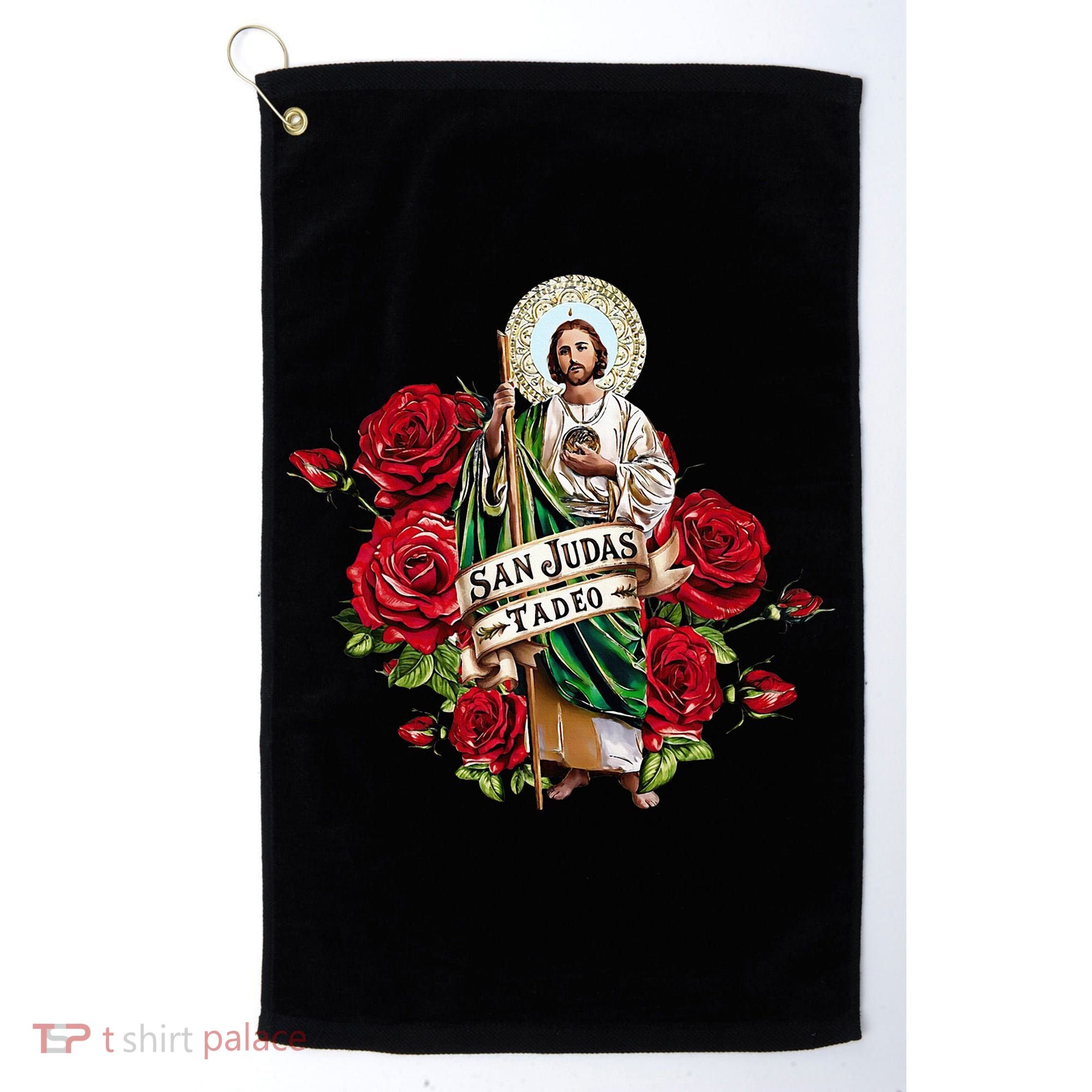 Red Roses San Judas Tadeo Con Bandera De MéXico Golf Towel