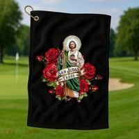 Red Roses San Judas Tadeo Con Bandera De MéXico Golf Towel thumb 1
