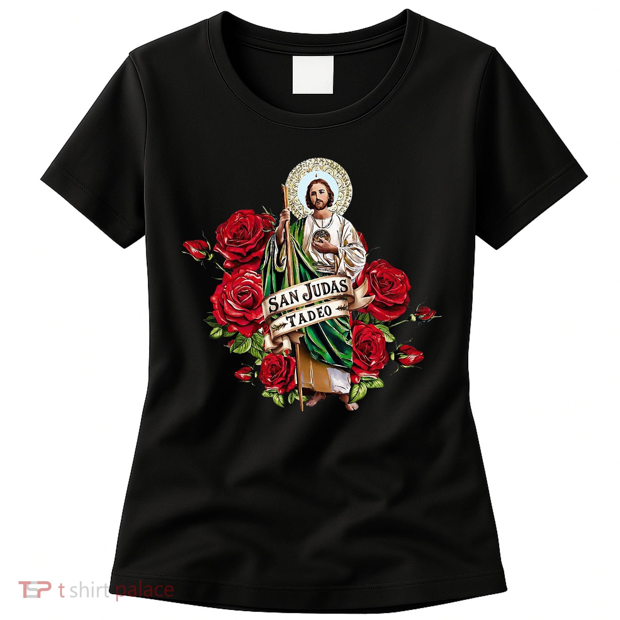 Red Roses San Judas Tadeo Con Bandera De MéXico Women's T-Shirt