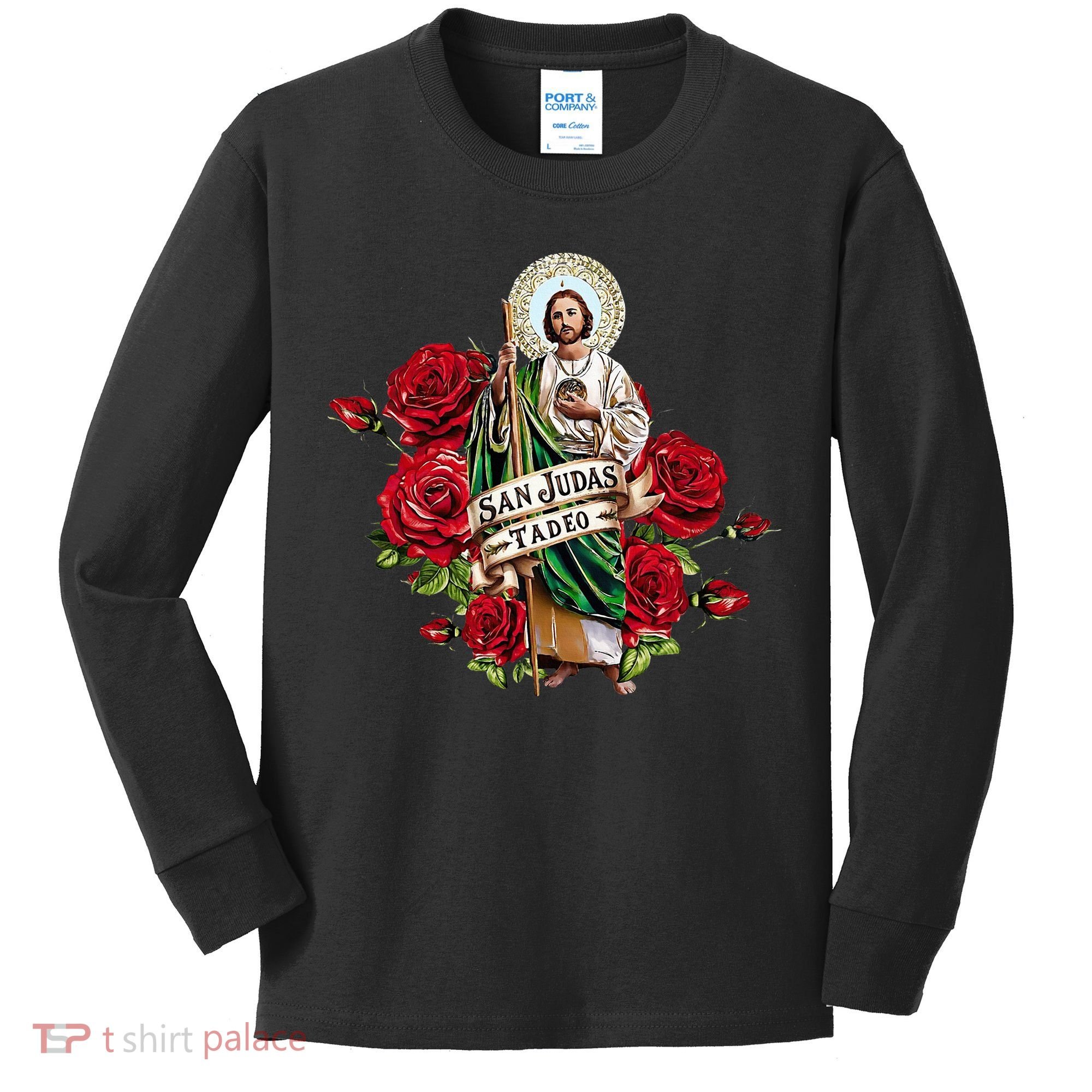 Red Roses San Judas Tadeo Con Bandera De MéXico Kids Long Sleeve Shirt