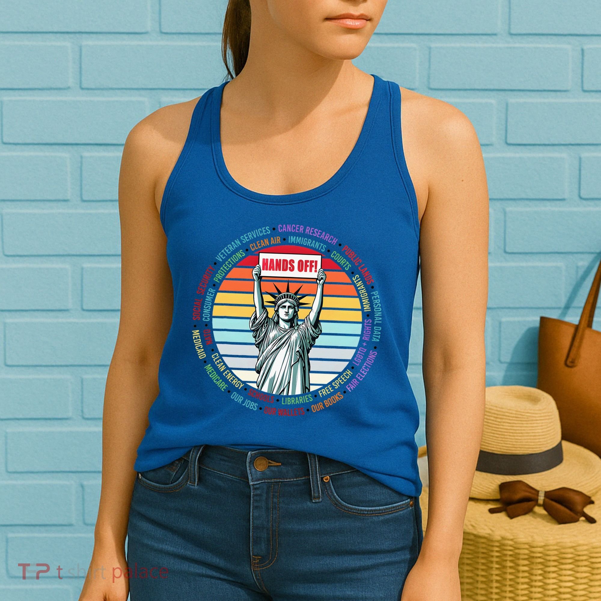 Resist Resistance Statue Of Liberty Hands Off Protest Women's Tank Top
