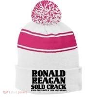 Ronald Reagan Sold Crack  Speak Truth Even If Your Voice Shakes Stripe Pom Pom Beanie thumb 0