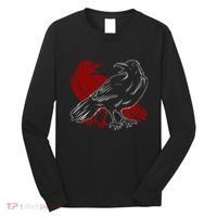 Red Raven Spooky Gothic Animal Forest Bird Black Crow Long Sleeve Shirt thumb 0