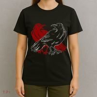 Red Raven Spooky Gothic Animal Forest Bird Black Crow T-Shirt thumb 4
