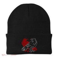Red Raven Spooky Gothic Animal Forest Bird Black Crow Beanie thumb 0