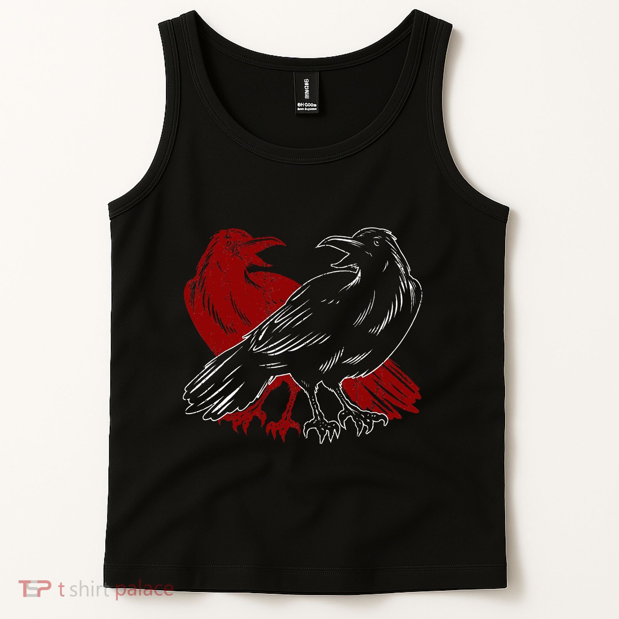 Red Raven Spooky Gothic Animal Forest Bird Black Crow Tank Top