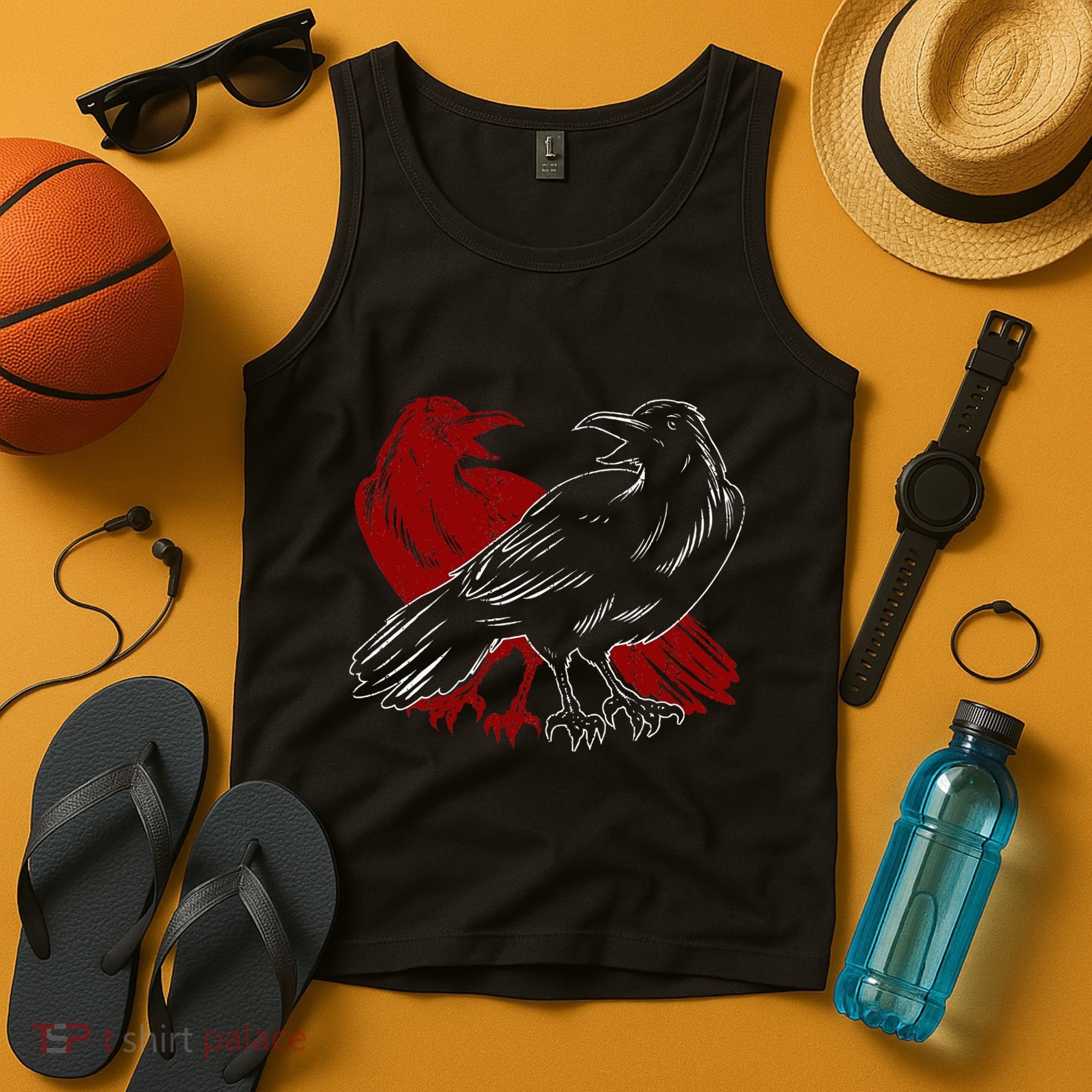 Red Raven Spooky Gothic Animal Forest Bird Black Crow Tank Top