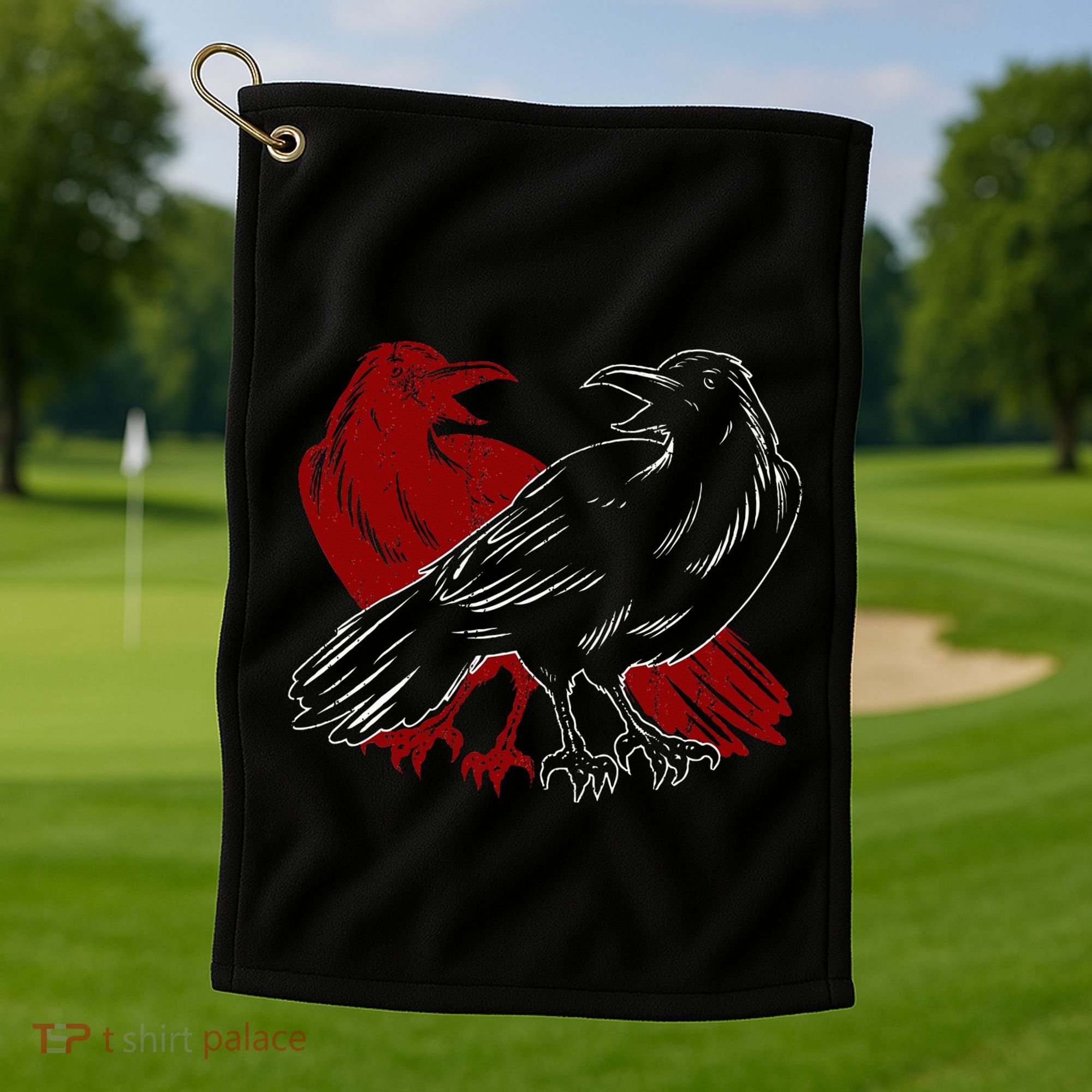 Red Raven Spooky Gothic Animal Forest Bird Black Crow Golf Towel