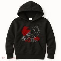 Red Raven Spooky Gothic Animal Forest Bird Black Crow Kids Hoodie thumb 0