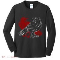 Red Raven Spooky Gothic Animal Forest Bird Black Crow Kids Long Sleeve Shirt thumb 0