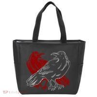 Red Raven Spooky Gothic Animal Forest Bird Black Crow Tote Bag thumb 0
