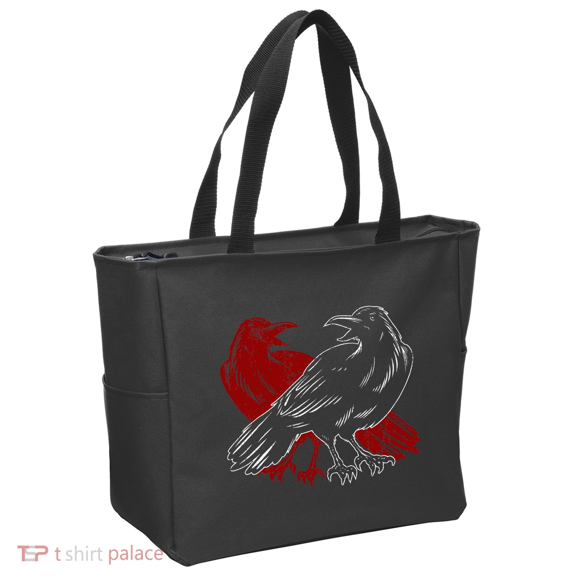 Red Raven Spooky Gothic Animal Forest Bird Black Crow Tote Bag