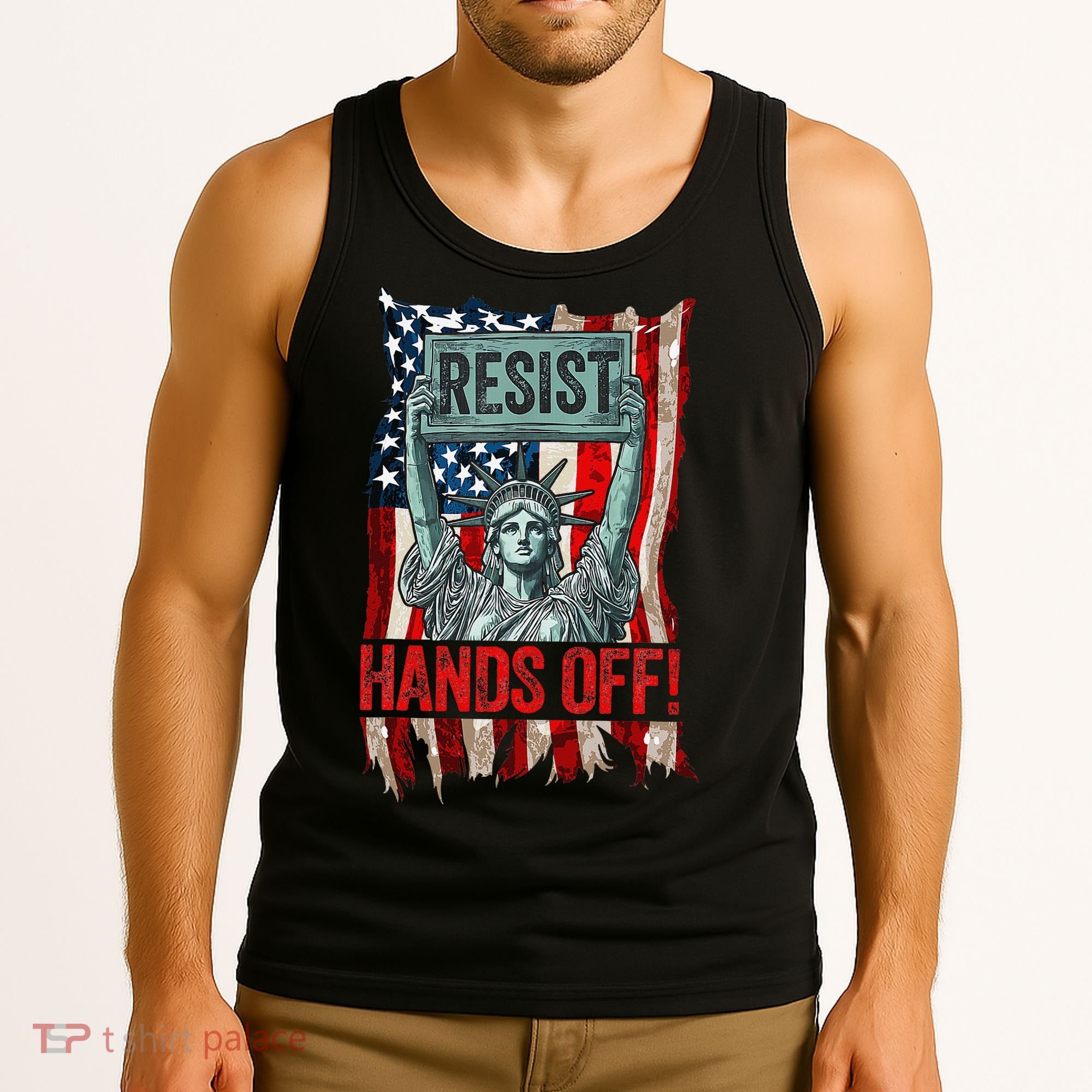 Resist Resistance Statue Of Liberty Hands Off Protest Retro Tank Top