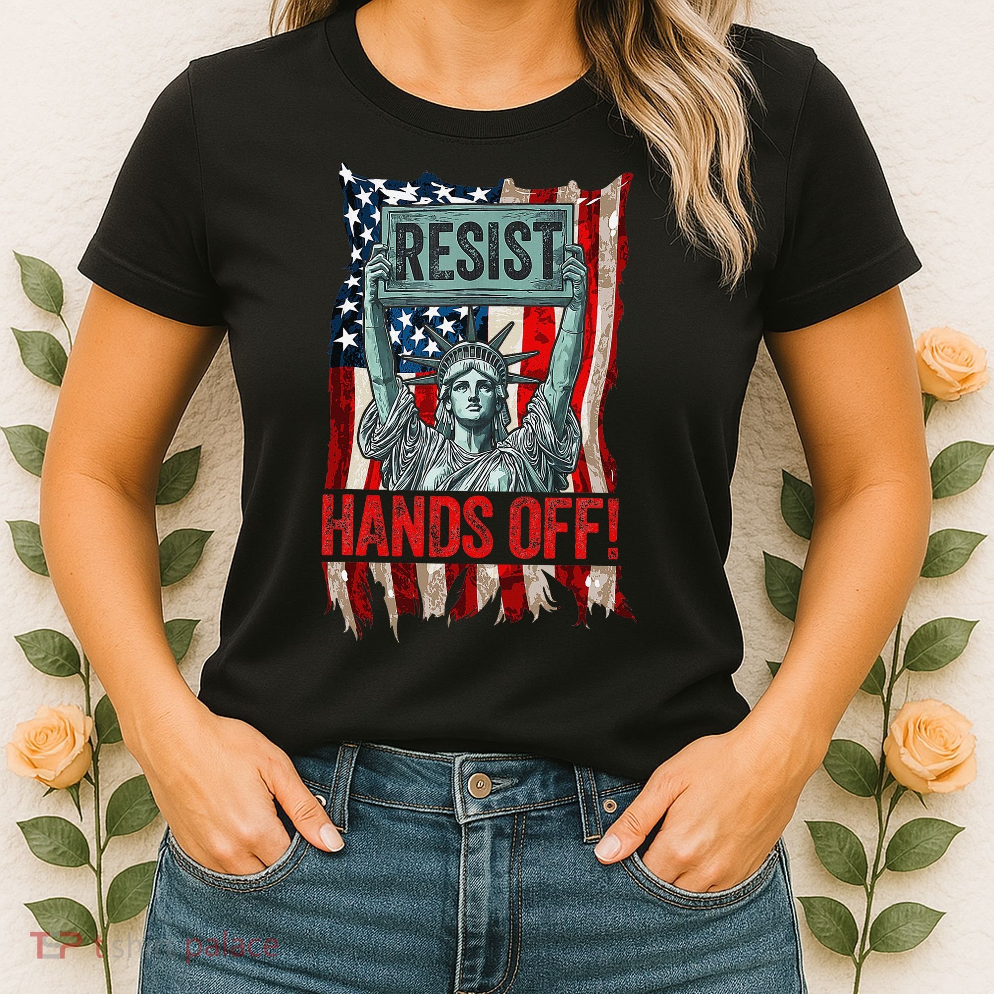 Resist Resistance Statue Of Liberty Hands Off Protest Retro Women's T-Shirt