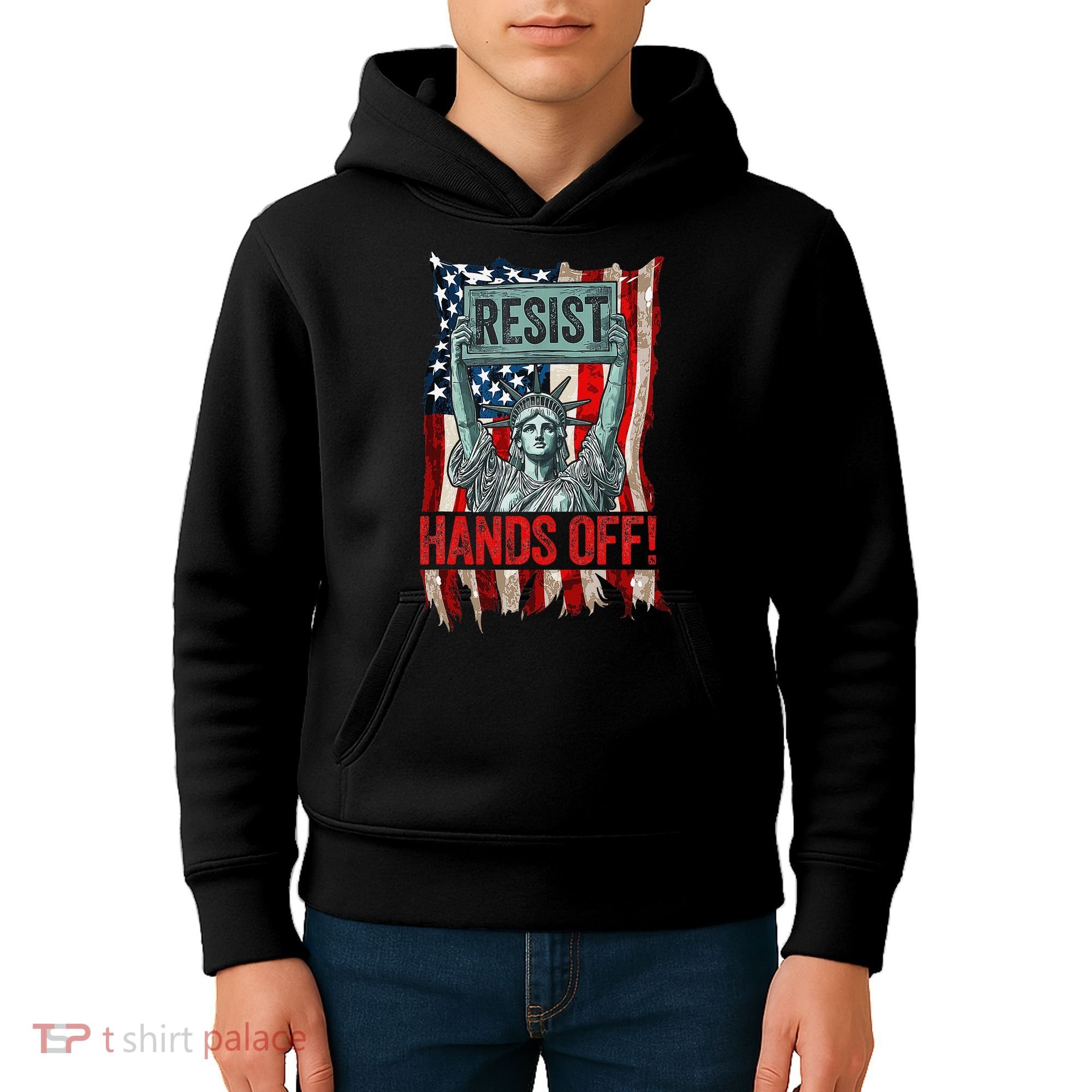 Resist Resistance Statue Of Liberty Hands Off Protest Retro Kids Hoodie