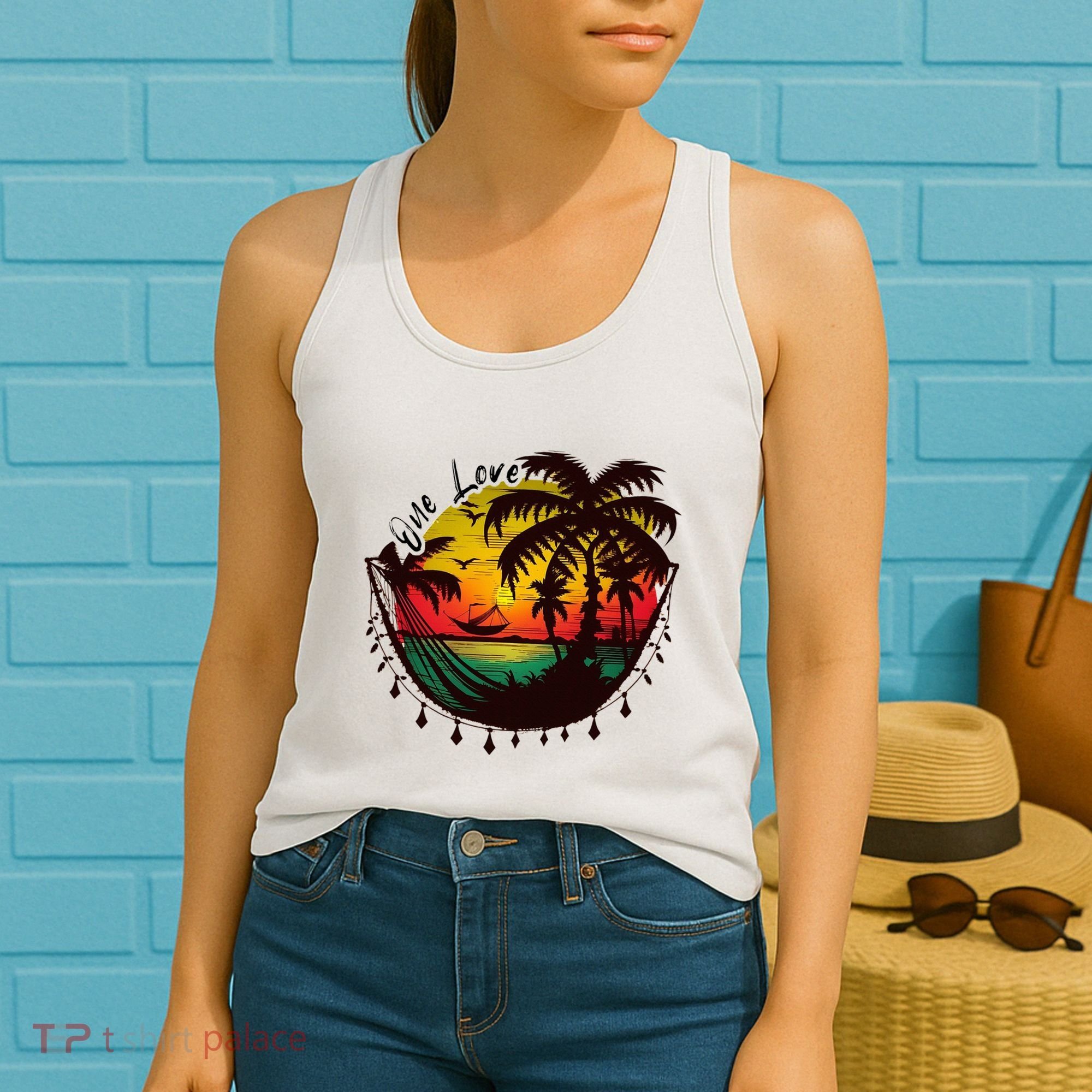 Rasta Reggae Sunset One Love Rastafari Jamaican Women's Tank Top