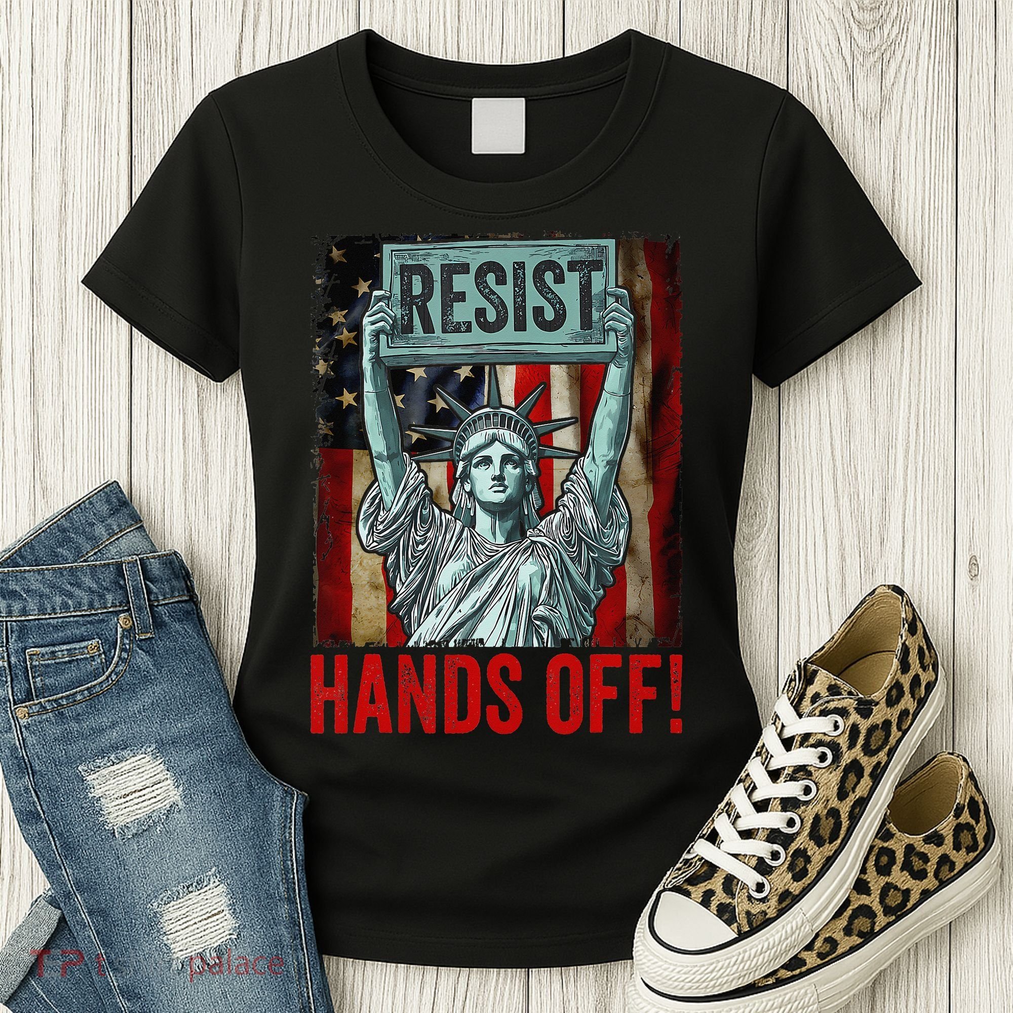 Resist Resistance Statue Of Liberty Hands Off Protest Women's T-Shirt