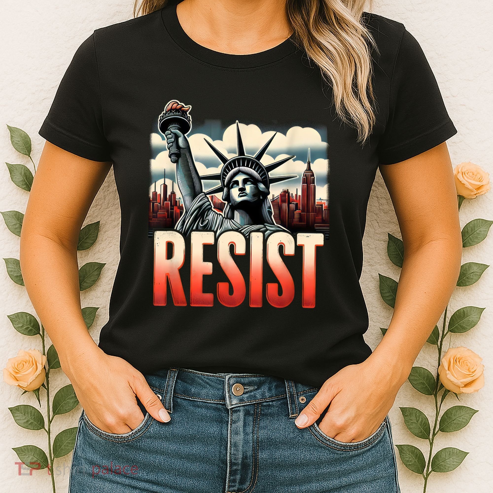 Retro Resist Statue Of Liberty Activism Freedom Protest Art  Women's T-Shirt