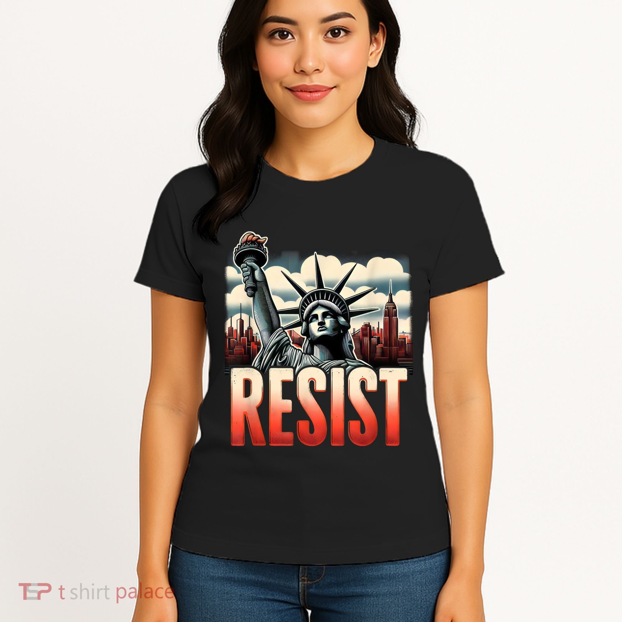 Retro Resist Statue Of Liberty Activism Freedom Protest Art  Women's T-Shirt