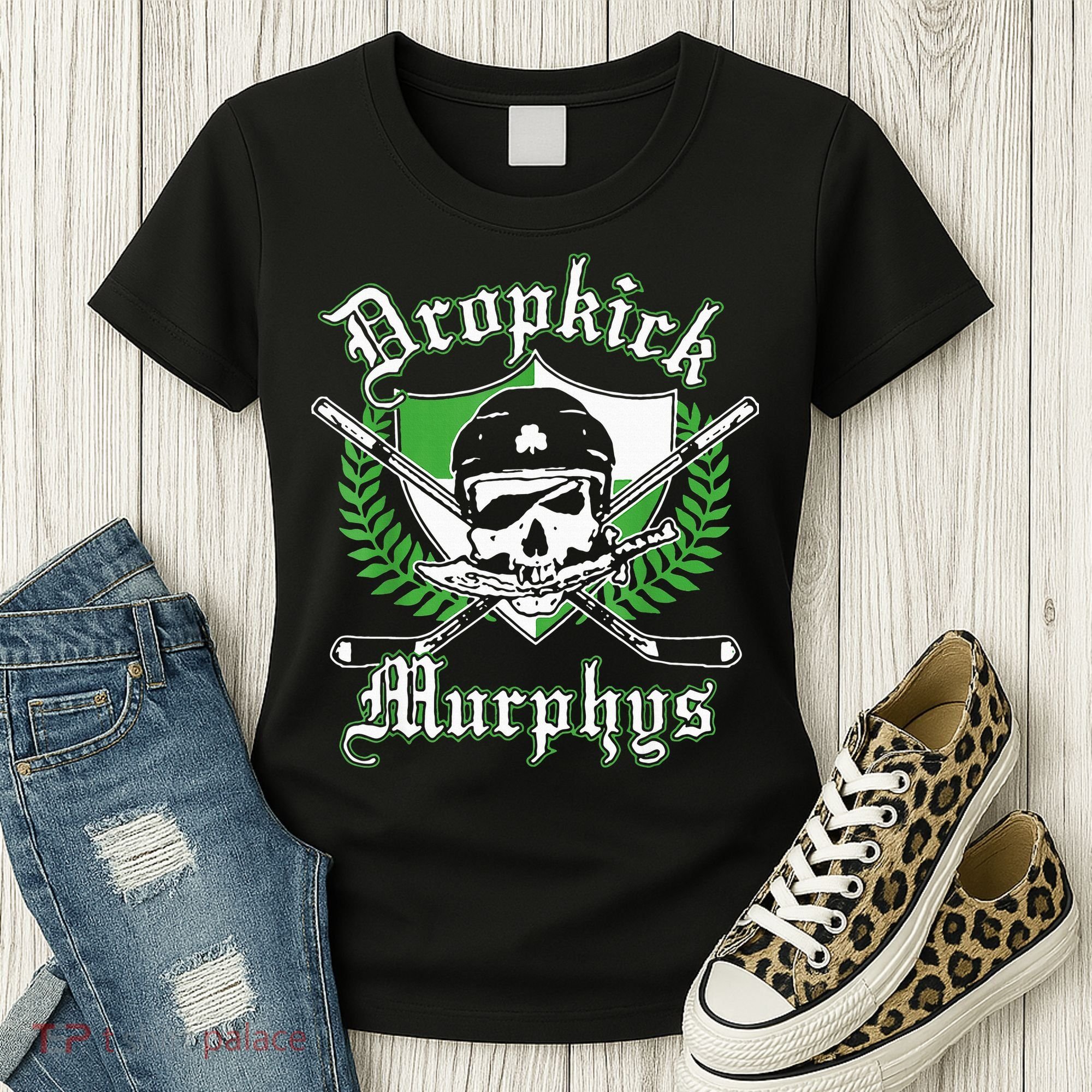 Rockin' Retro Skull Costume for St. Patrick's Day Women's T-Shirt
