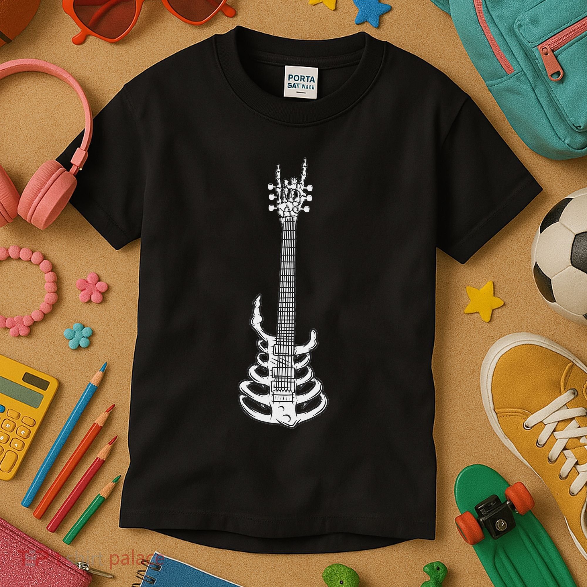 Rock & Roll Skeleton Guitar Music Lover Rockstar Kids T-Shirt
