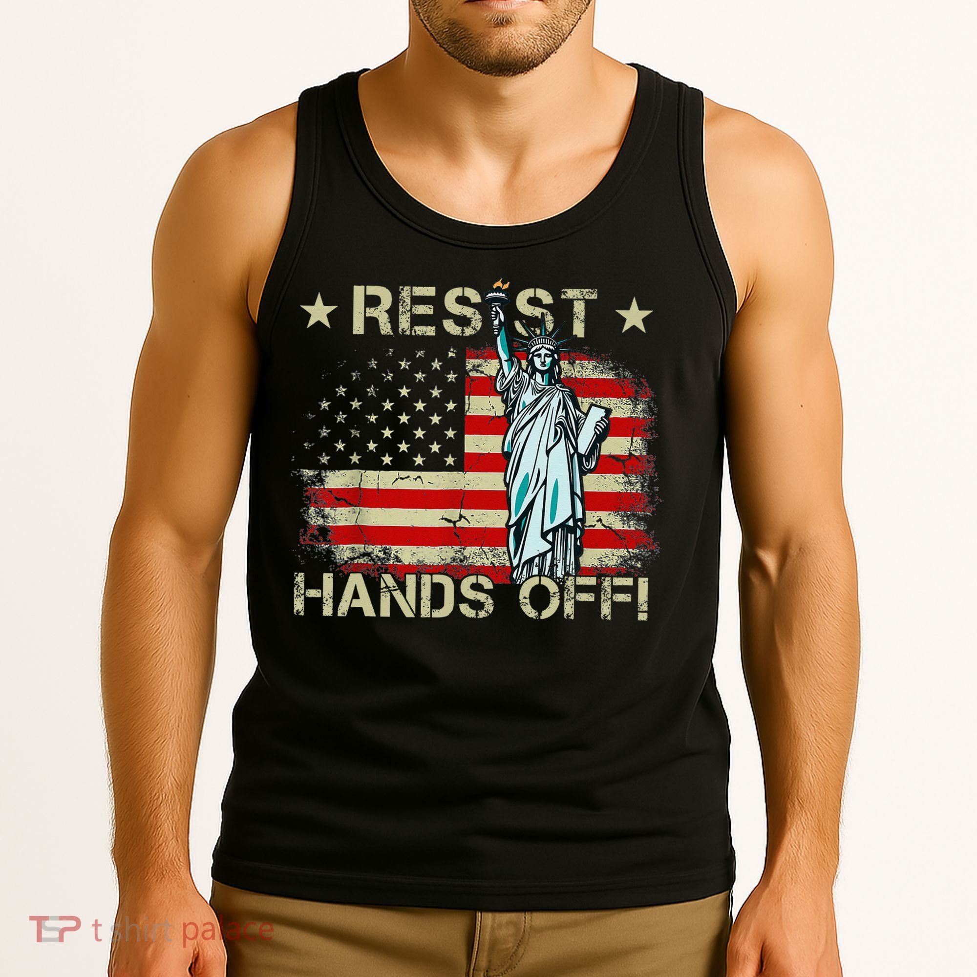 Resist Resistance Statue Of Liberty Hands Off Protest Retro Tank Top