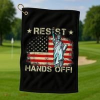 Resist Resistance Statue Of Liberty Hands Off Protest Retro Golf Towel thumb 1