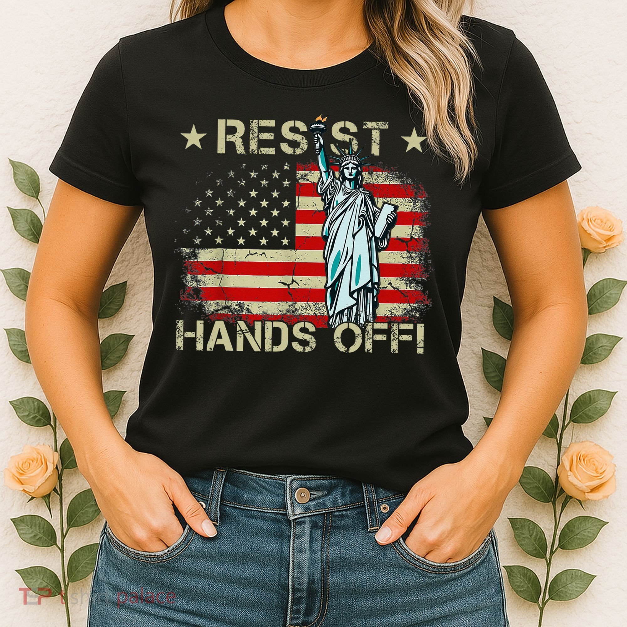 Resist Resistance Statue Of Liberty Hands Off Protest Retro Women's T-Shirt