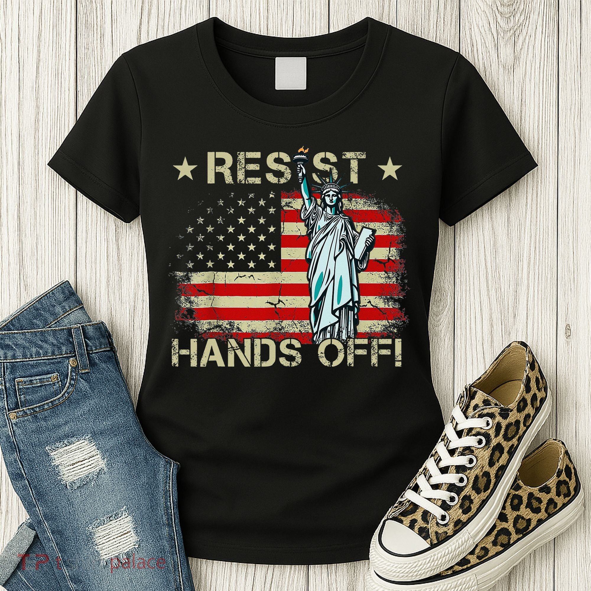 Resist Resistance Statue Of Liberty Hands Off Protest Retro Women's T-Shirt