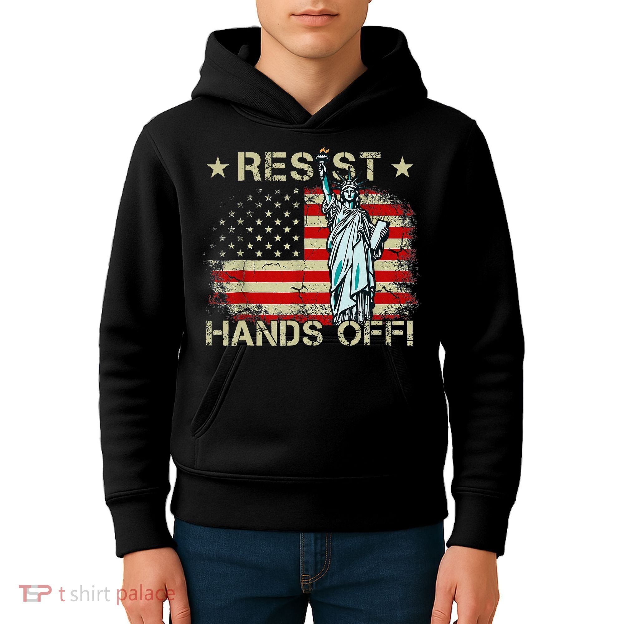Resist Resistance Statue Of Liberty Hands Off Protest Retro Kids Hoodie