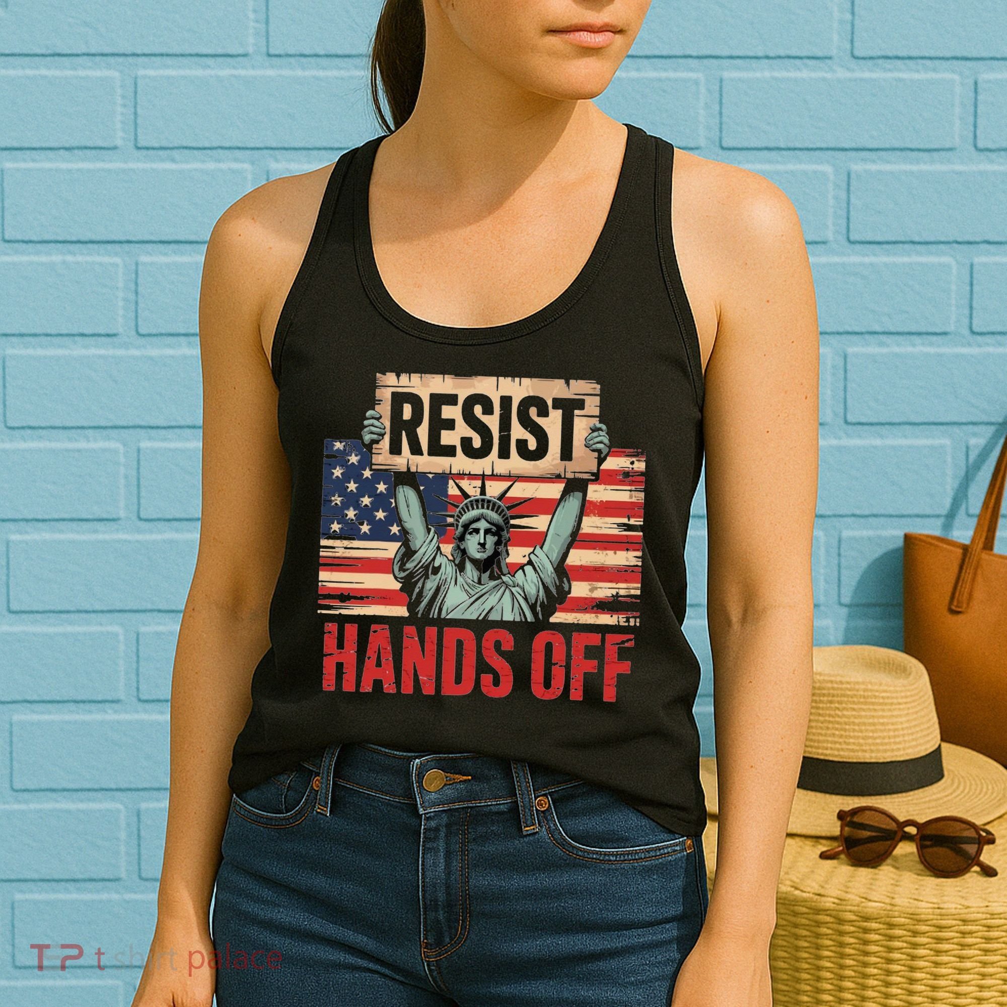 Resist Resistance Statue Of Liberty Hands Off Protest Women's Tank Top