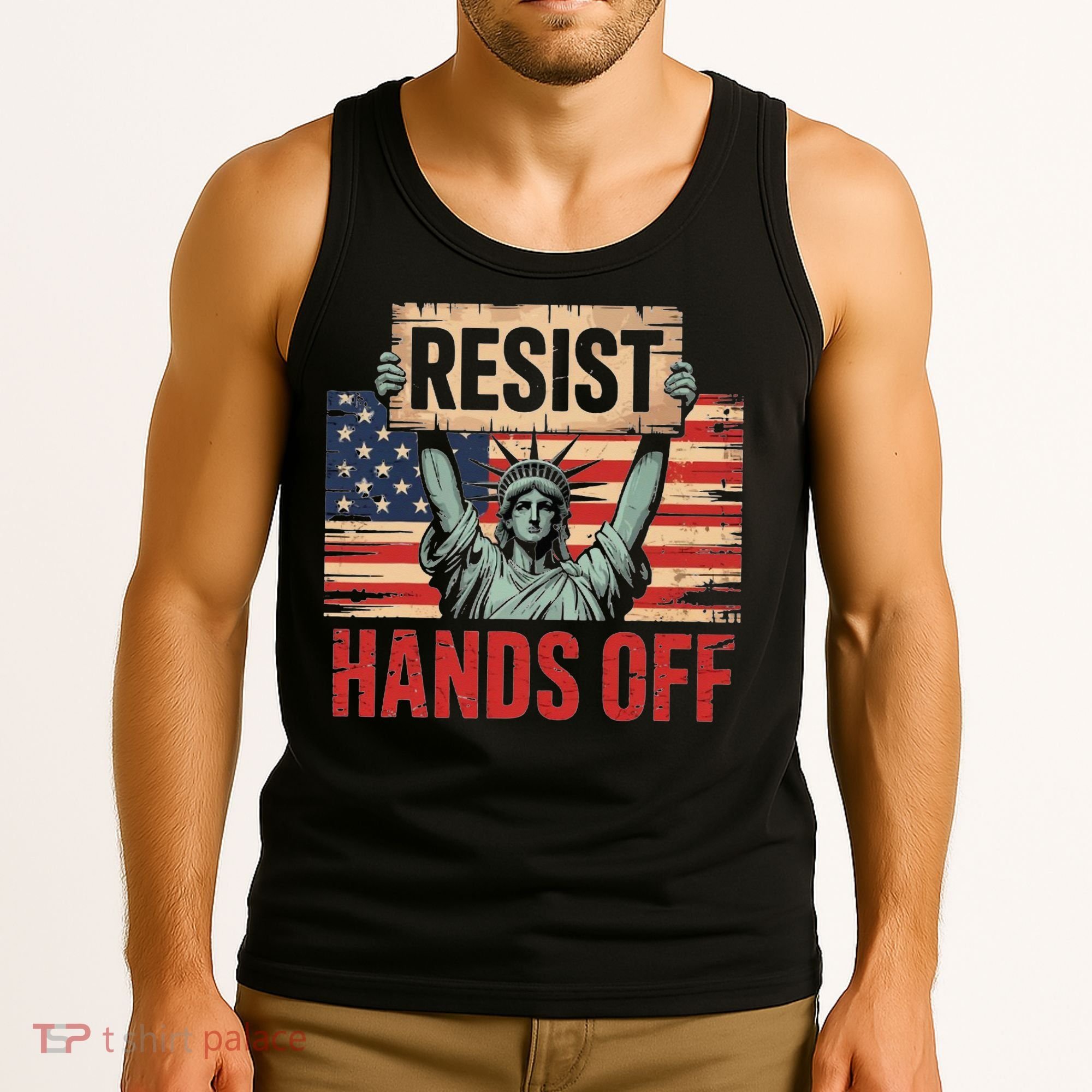 Resist Resistance Statue Of Liberty Hands Off Protest Tank Top
