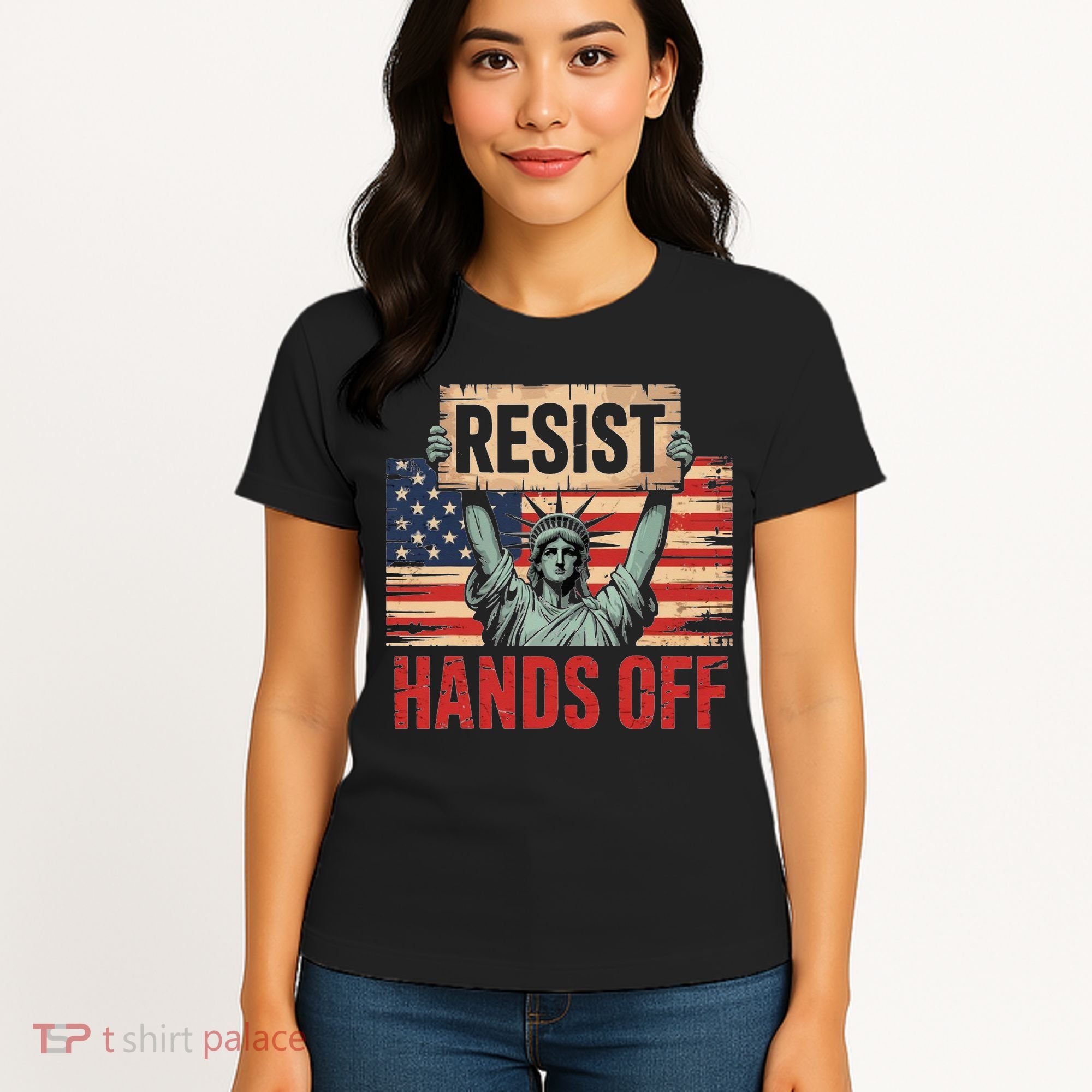 Resist Resistance Statue Of Liberty Hands Off Protest Women's T-Shirt