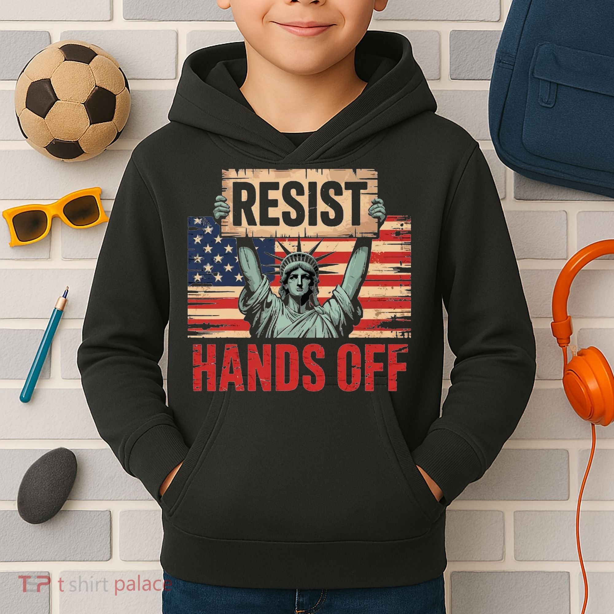 Resist Resistance Statue Of Liberty Hands Off Protest Kids Hoodie