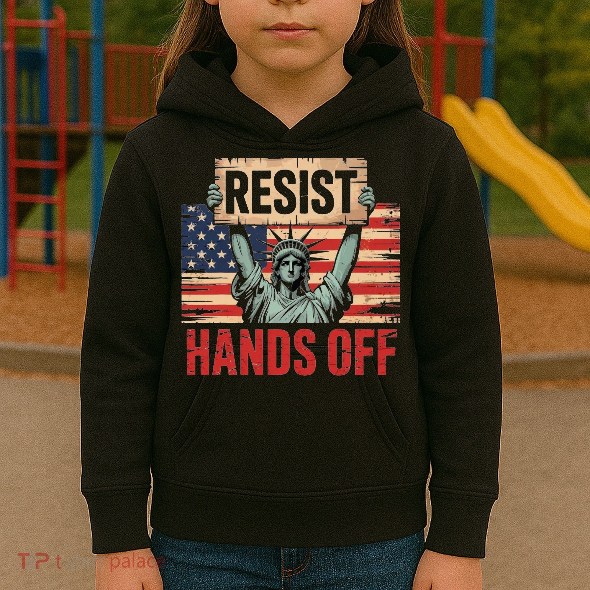 Resist Resistance Statue Of Liberty Hands Off Protest Kids Hoodie