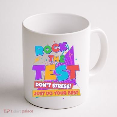 Retro Rock The Test Dont Stress Just Do Your Best Coffee Mug back