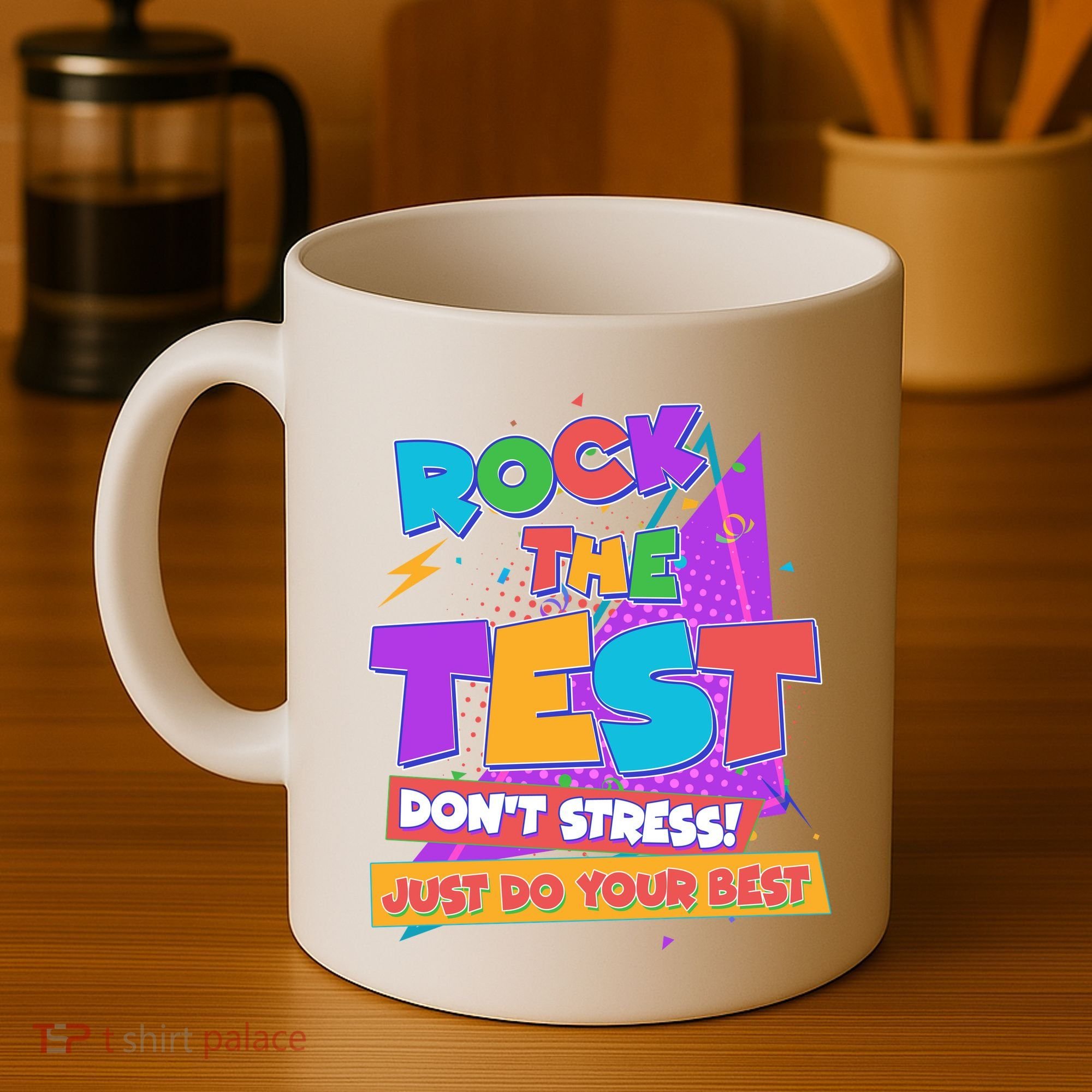 Retro Rock The Test Dont Stress Just Do Your Best Coffee Mug