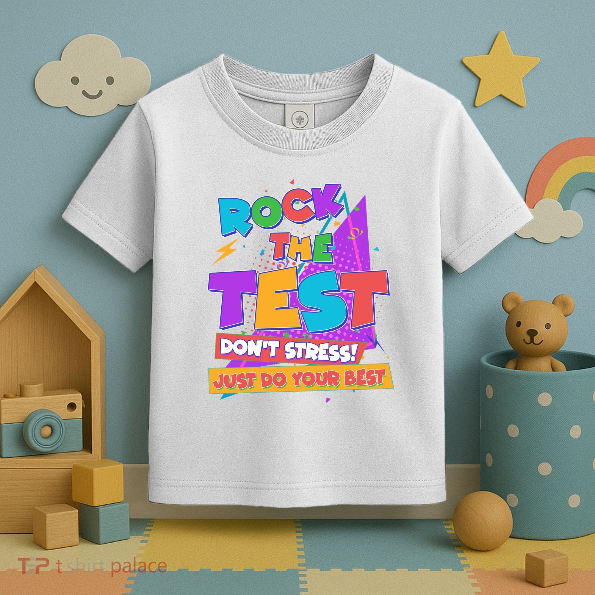 Retro Rock The Test Dont Stress Just Do Your Best Toddler T-Shirt